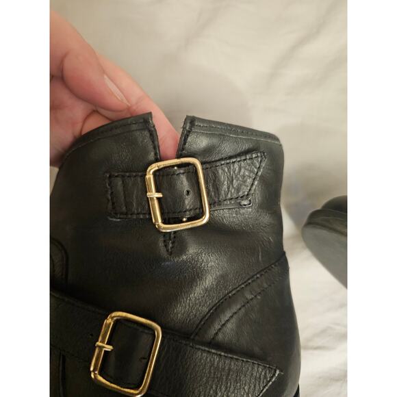 Steve Madden Tarra Black Leather Ankle Boots Women’s 9 Moto Buckle With Side Zip - Picture 10 of 11